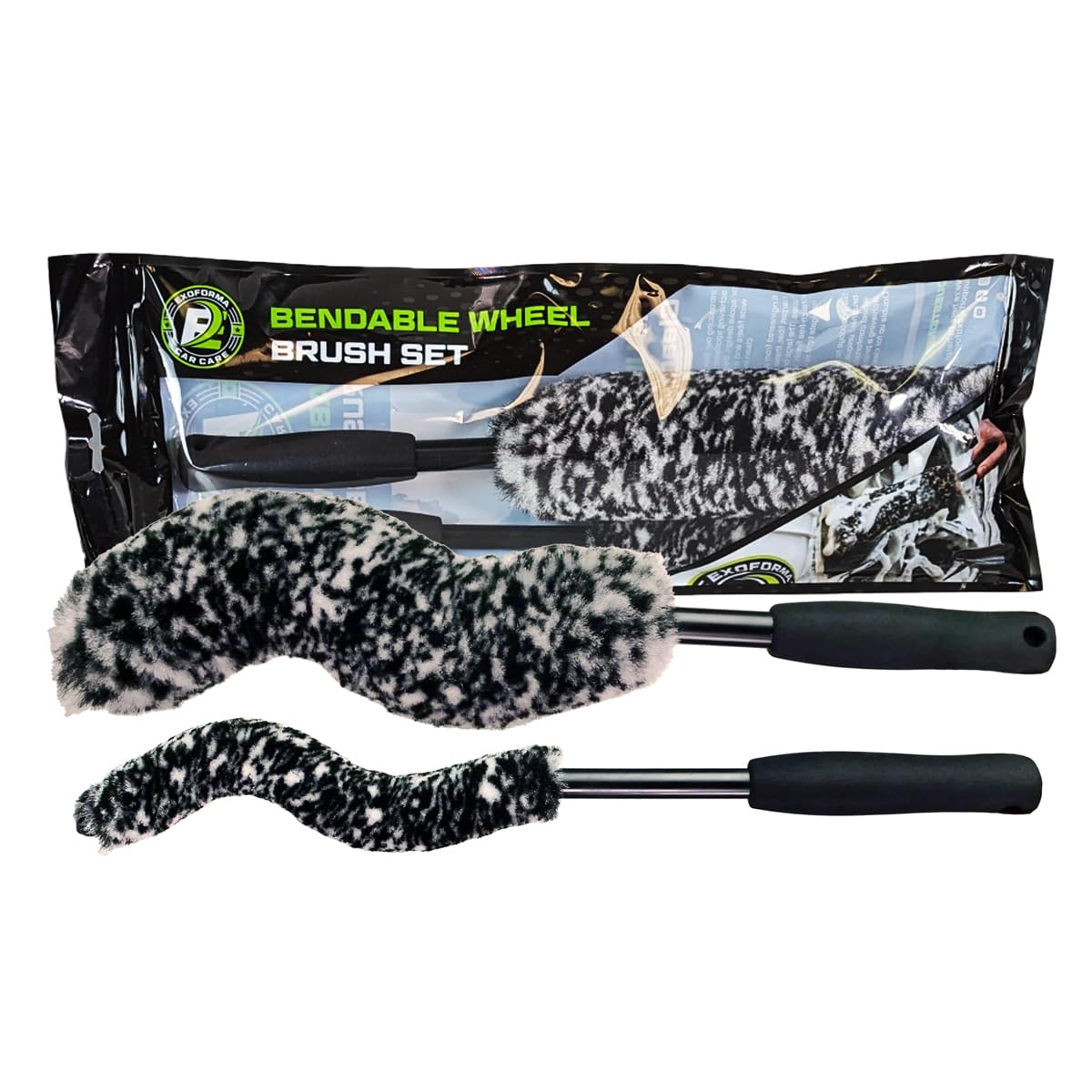 ExoForma Bendable Wheel Brush Set (2-Piece) - Adjustable For Cleaning Behind Car Wheels, Wool Fiber & Rubber Tip - View #11