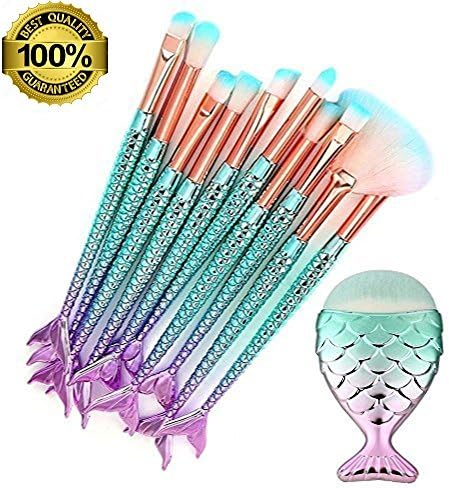RWM Makeup Brushes 11PCS Make Up Foundation Eyebrow Eyeliner Blush Cosmetic concealer Brushes(Mermaid colorful)