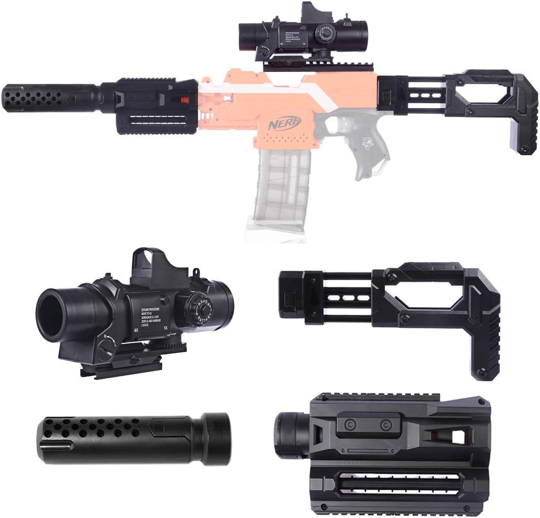 ANNA SHOP Upgrade Mods Kit for Nerf with 6X Targeting Scope,Magazin Clip Holder,Deco Silencer ,Tube Adapter