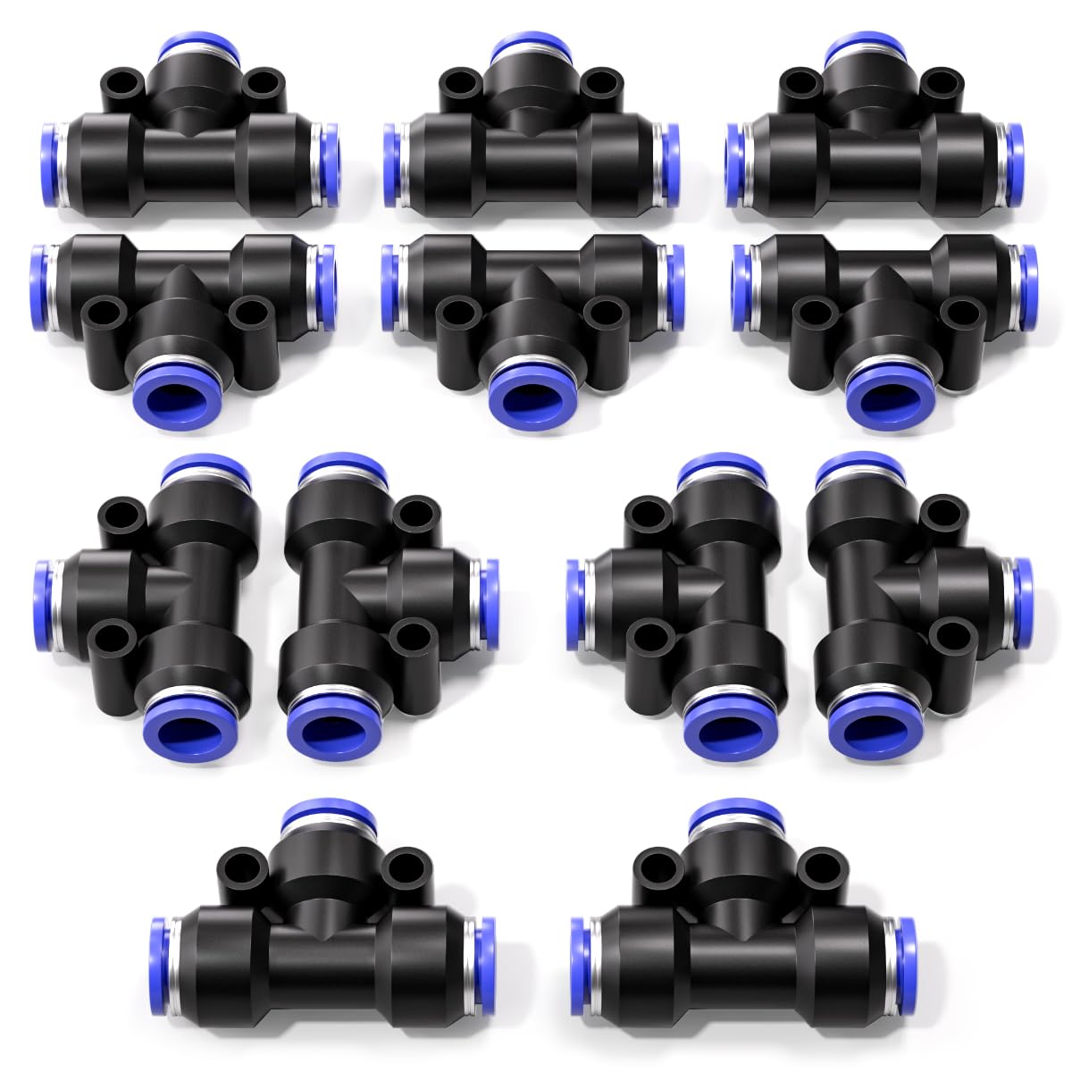 Bwintech 12 Pcs 6mm 3 Way Tee Push in Connect Pneumatic Fitting,3 Way Plastic Quick Release PE Air Line Adapter