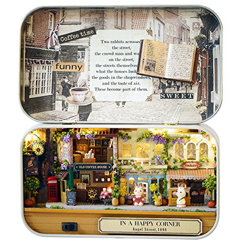 ASIDIY 3D Wooden Dollhouse Miniature DIY House Kit with Furniture,1:24 DIY Box Theater Kit (Happy Corner)