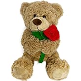 Dreplfn Brown Plush Teddy Bear with Rose 12” Cute Small Teddy Bear Soft Stuffed Animal Plush Doll for Valentines Wedding Anniversary Birthday Gift for Kids Girls Girlfriend Wife Mom