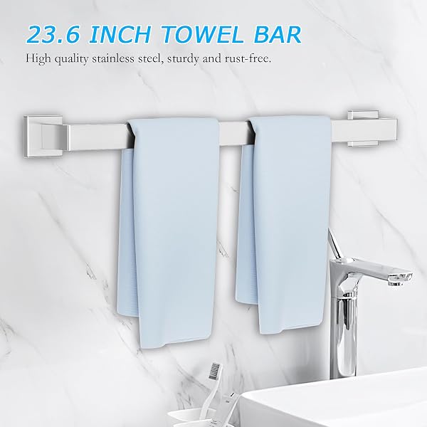 5 PIECES TOWEL BAR SET BRUSHED NICKEL BATHROOM HARDWARE ACCESSORIES SET SUS304 STAINLESS STEEL TOWEL HOLDER SET FOR BATHROOM 23.6 INCH TOWEL BAR,TOWEL RACK WALL MOUNTED