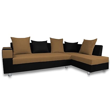 Adorn India Adillac 5 Seater Corner Sofa(Camel & Black)