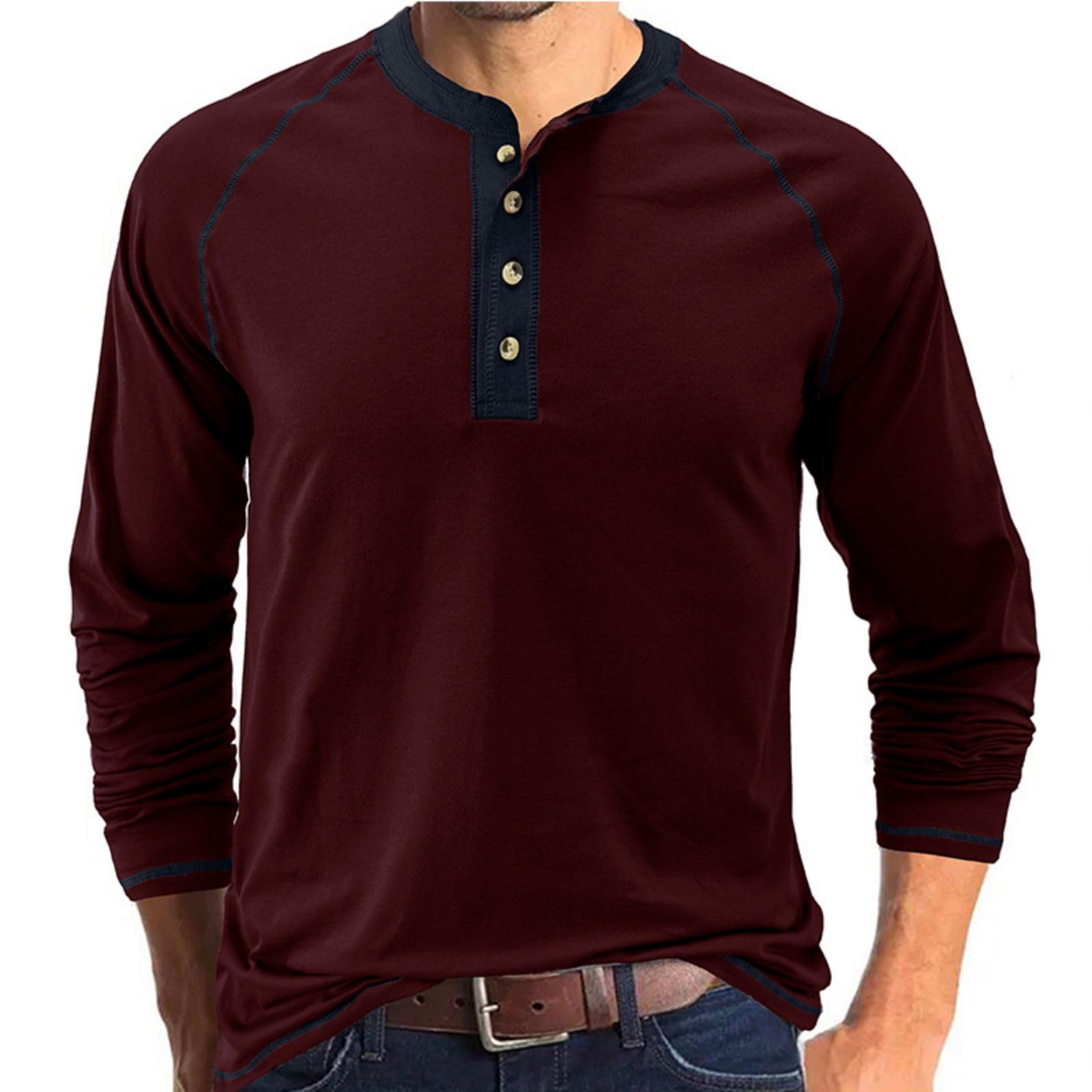 Qekoma Men's Fashion Henley Shirts Classic
