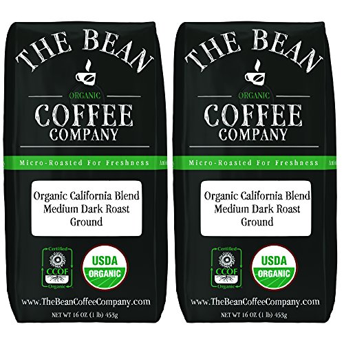 The Bean Coffee Company Organic California Blend, Medium Dark Roast, Ground, 16-Ounce Bags (Pack of 2)