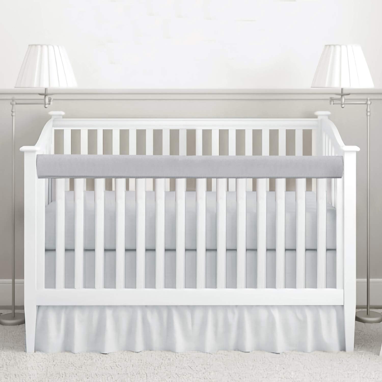 habibee Baby Crib Rail Cover 1-Pack Cotton Padded Reversible Protector Safe Teething Guard Wrap for Long Front Crib Rails, Gray