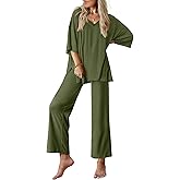 Ekouaer Lounge Sets for Women Pajamas Set Short Sleeve Tops and Long Pants Soft 2 Piece Outfits with Pockets S-XXL