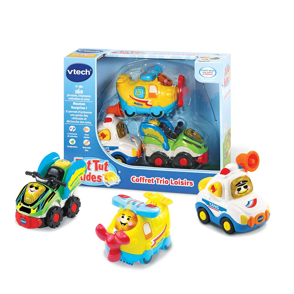 VTech β Tut Tut Bolides β Trio Leisure Set (Avion + Police + Quad) β Interactive Cars to Collect β Version FR