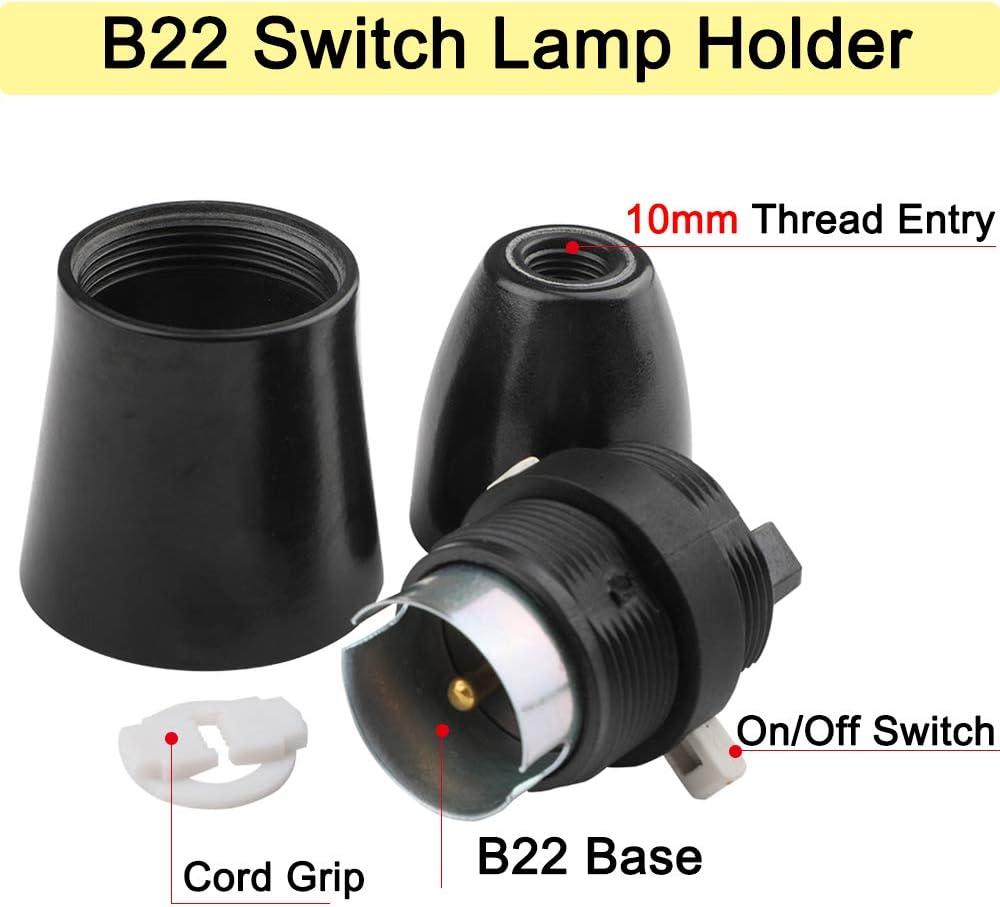 B22 Switch Light Lamp Holder BC Standard Pendant Lamp Fitting 10mm