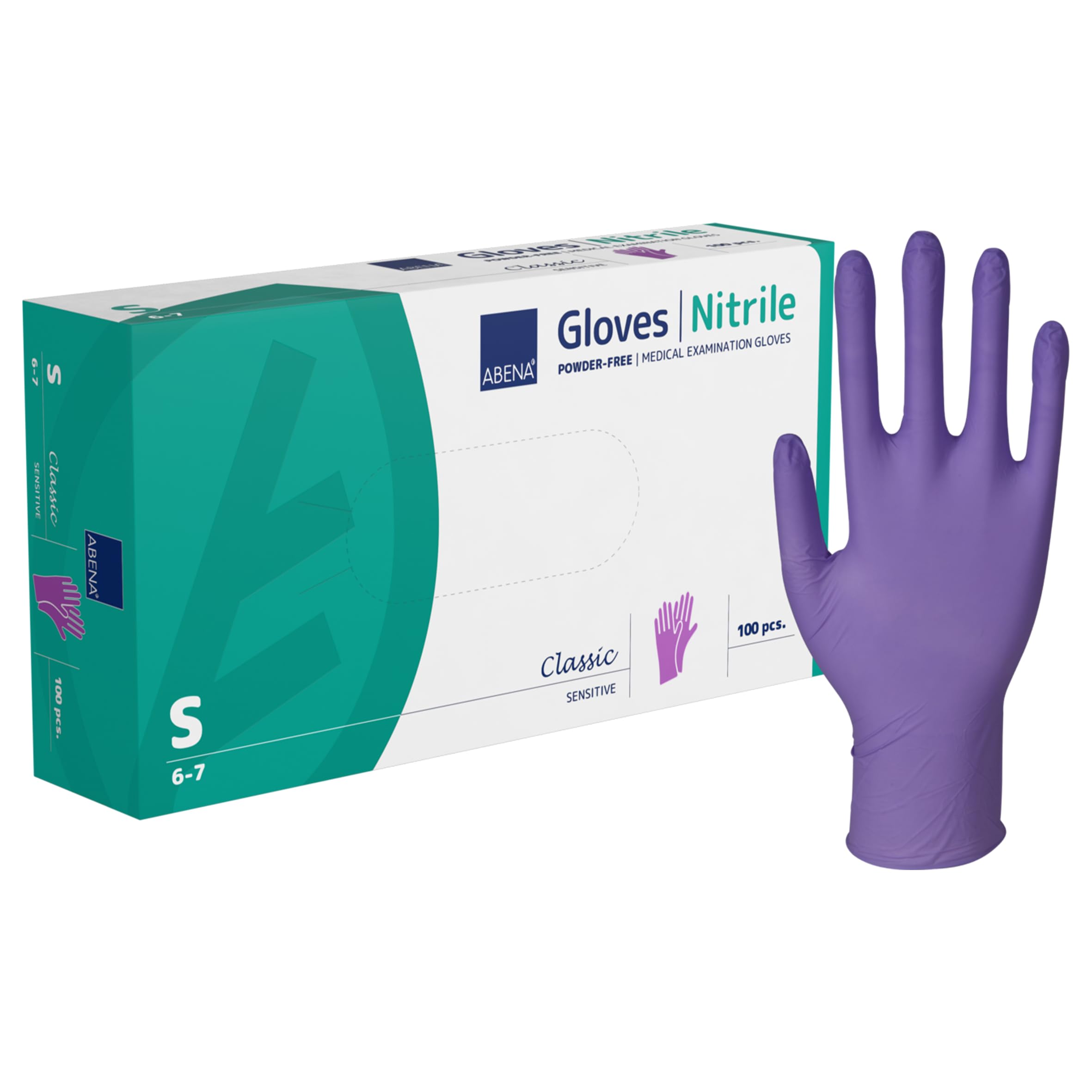 ABENA Purple Disposable Nitrile Gloves, Small, Pack of 100, Powder Free, Latex Free, Examination Gloves for Cleaning, Food Prep, Beauty, Medical & Hygiene, Strong Single Use Protective Gloves