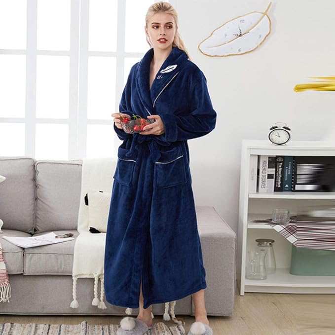 Difference Robe De Chambre Et Peignoir drolpt Femmes Hiver Peignoir Doux Simple Flanelle Longue Robe de