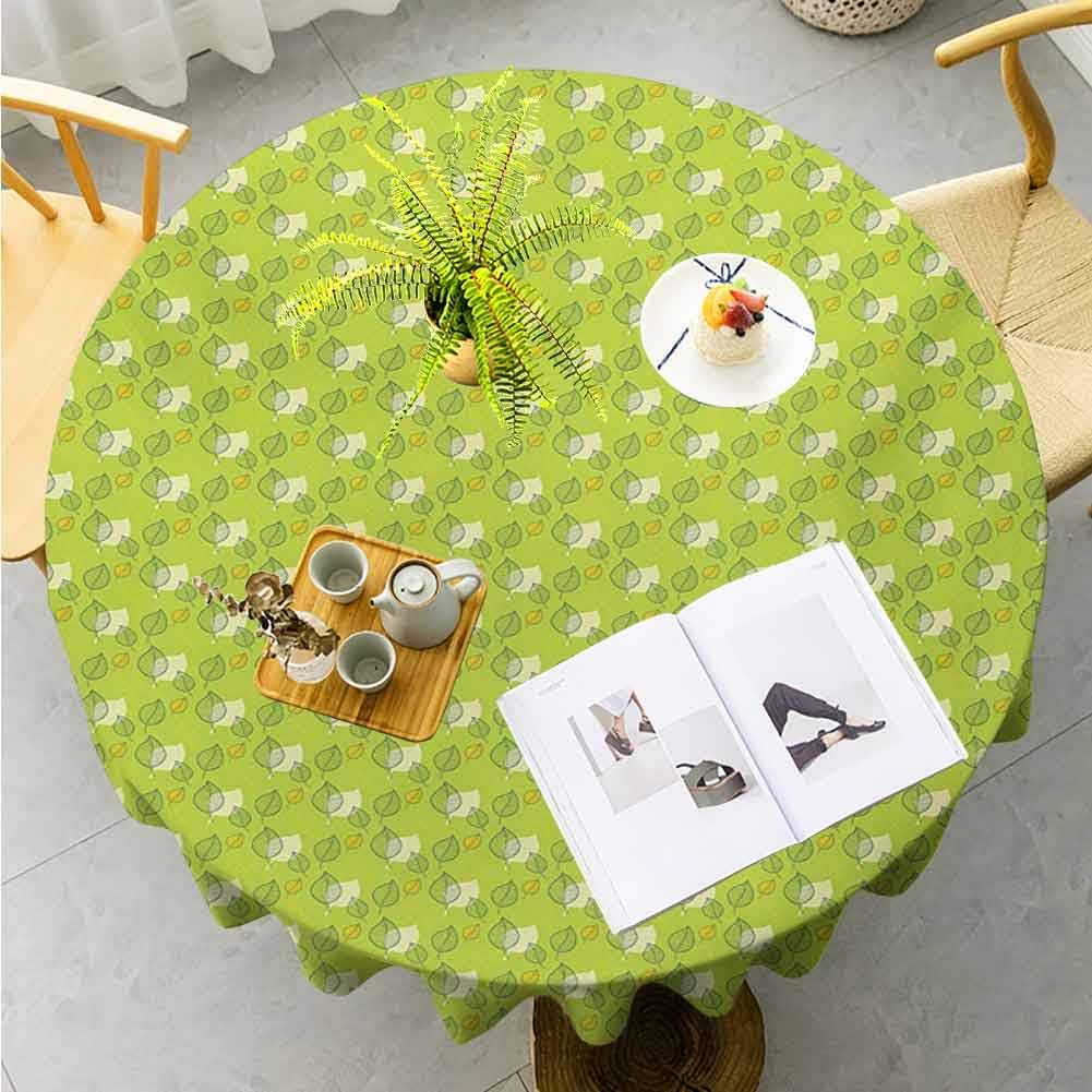 Jktown Green Beach Round Tablecloth Abstract Falling Autumn Leaf Defoliation Seasonal Nature Foliage Round Tablecloth for Kids/Childrens Diameter 60",Apple Green Yellow Pale Yellow
