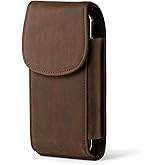 Hengwin Real Leather Cell Phone Holster Fits for iPhone 17 Pro Max 16 Pro Max 15 Pro Max 14 Pro Max 13 Pro Max 12 Pro Max Belt Holster Case with Belt Clip Carrying Pouch Belt Holder (Retro Brown)