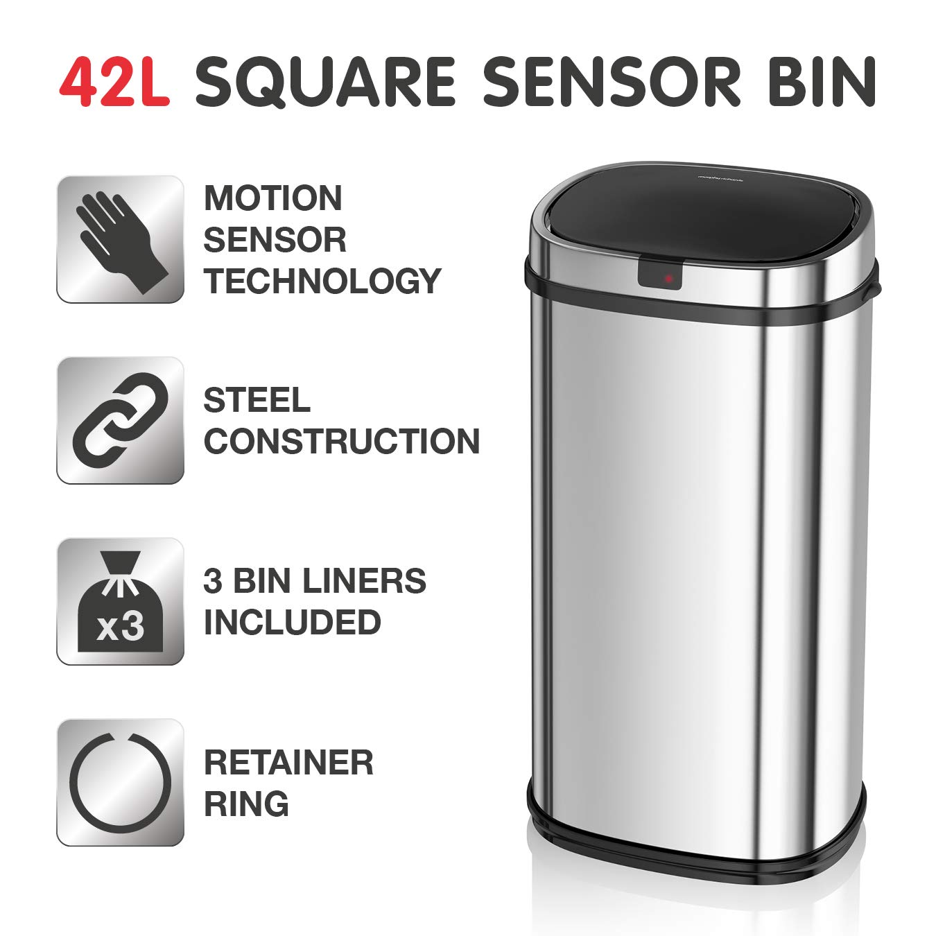 Waste & Recycling Pro Rectangular Sensor Bin with Infrared Technology