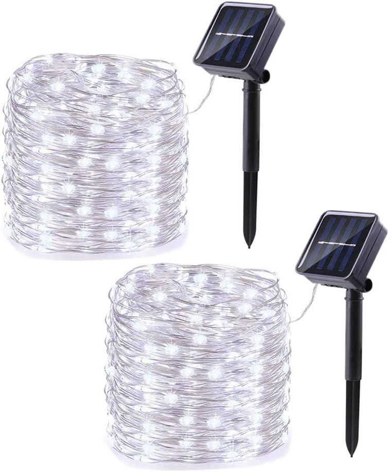 Joomer Solar Fairy Lights Outdoor Waterproof, 2 Pack 100LED 33ft Solar String Lights with 8 Modes, Super Bright Copper Wire Solar Lights Outdoor for Tree, Patio, Garden, Party Decoration(White)