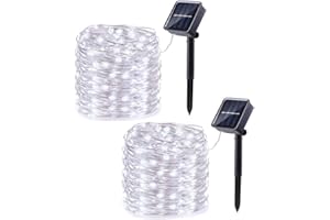 Lomotech Solar String Lights Outdoor - 2 Pack Total 66ft 200LED Solar Fairy Lights Waterproof 8 Modes Twinkle Lights for Outdoor, Patio, Garden, Yard, Party, Wedding, Tree Decoration (White)