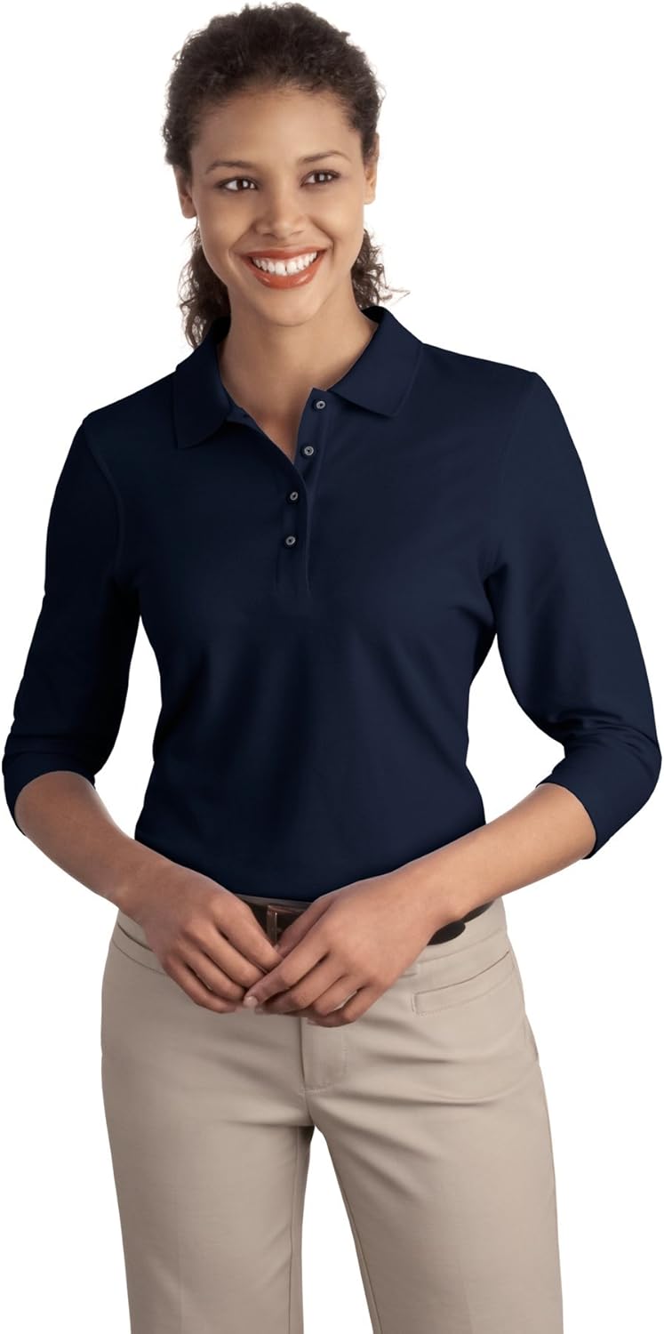 Port Authority Women's Silk Touch 3/4Sleeve Polo: Clothing