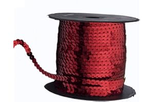 MEIHUASHENG Spangle Paillette Sequins Roll Spangle Flat,String Trim DIY Projects, Sequin String Ribbon Roll for Crafts,Embellishments,Costume Accessories(6MM,100 Yard) (Red)
