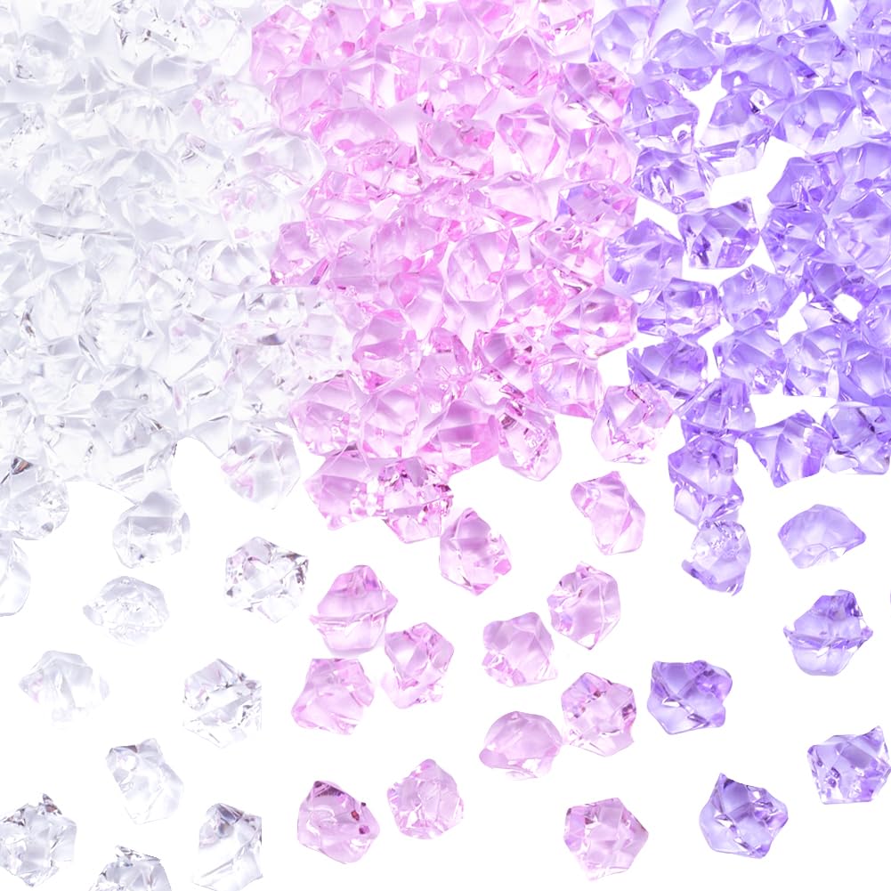 SUNNYCLUE 300Pcs 3 Colors Ice Rock Vase Filler Clear Gem Decor Bulk Small Nuggets Acrylic Gem Decor Violet Diamonds Imitation Crystals Transparent No Hole Rocks Gems for Party Home Centerpieces Decor