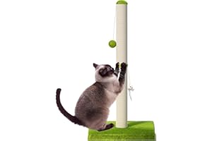 MeowHomm 32” Tall Cat Scratching Posts for Indoor Adult Cats and Kittens with 2 Hanging Balls, Large Cat Scratch Post Cat Scratcher Includes Sisal Rope