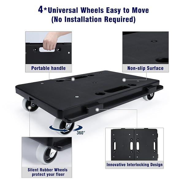FURNITURE DOLLY, 2 PACK MOVING DOLLY CONNECTABLE, 15.63 X 10.23 INCH, 500 LBS CAPACITY, FURNITURE MOVERS 4 WHEELS HEAVY DUTY, SMALL FLAT DOLLY CART, PORTABLE AND LIGHT DOLLIES