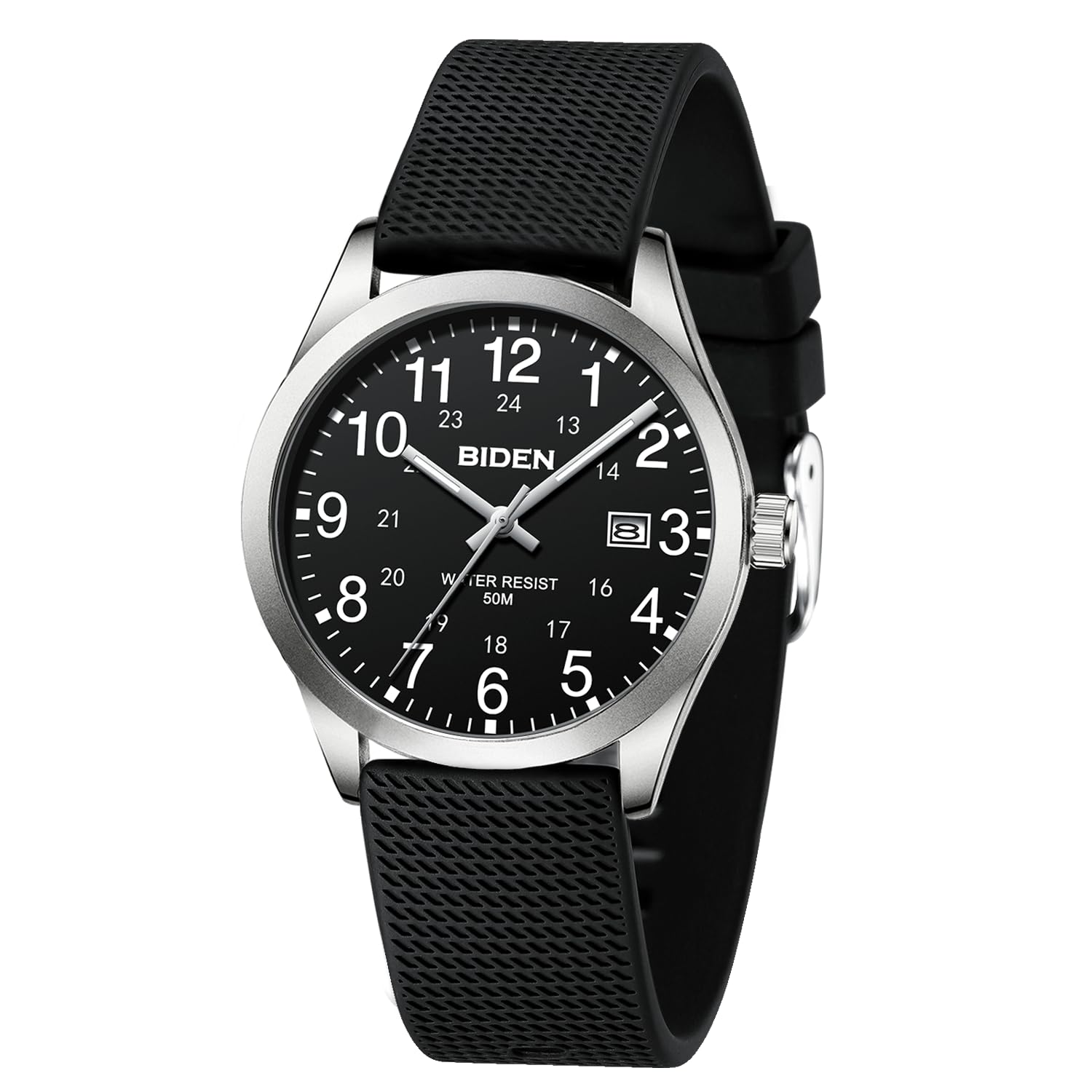 LN LENQIN Herren Analog Uhren 30M Wasserdicht Krankenschwester Uhren mit Nylon Bands für Männer Licht einfache Feld Uhr mit Datum Leichter Leser -Silber Schwarz