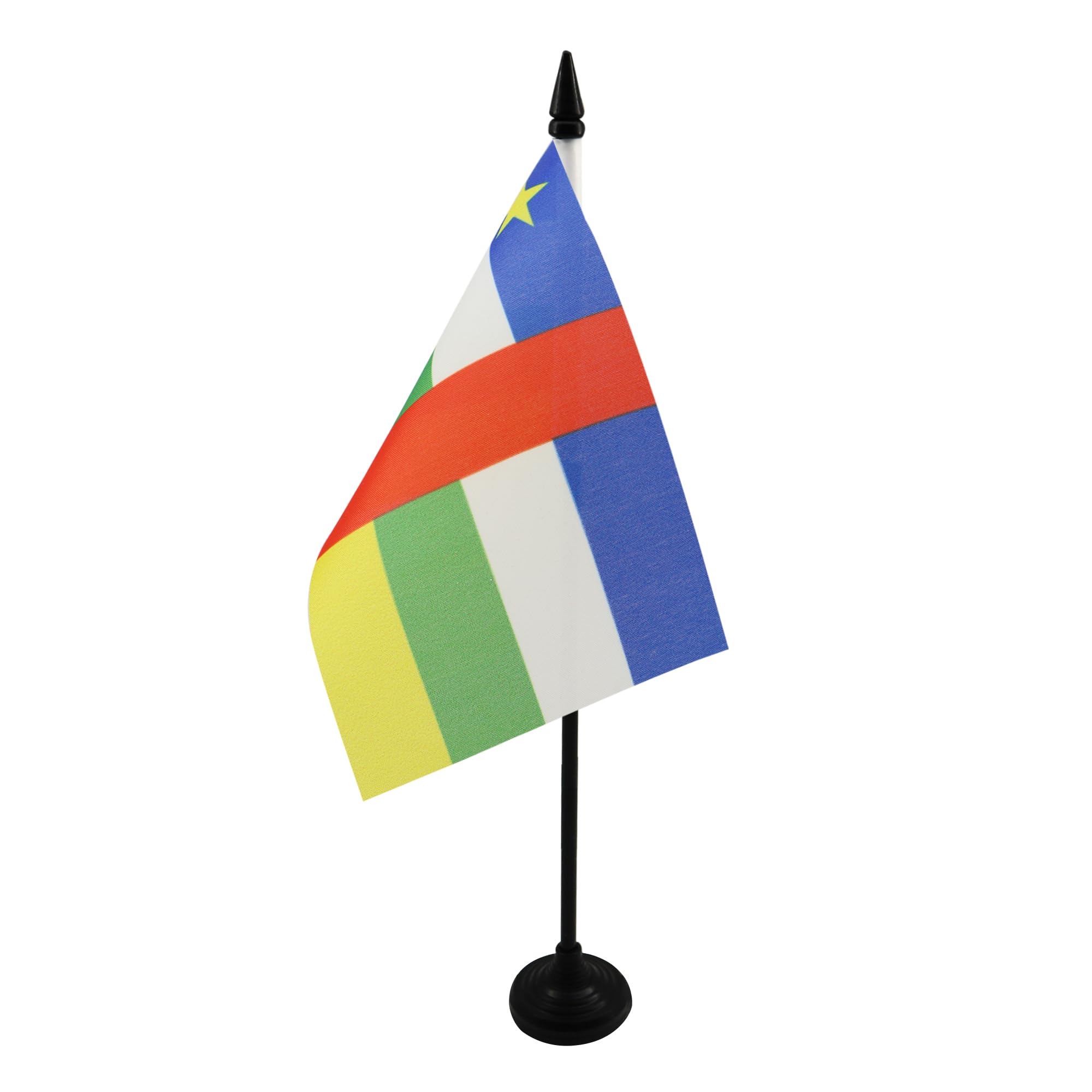 AZ FLAG - Central African Republic Table Flag 4'' x 6'' - Central Africa Office Mini Banner 100% Polyester 15 x 10 cm - Mini Desk Flag with 10'' Pole and Black Plastic Base