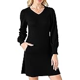 YOGINGO Women's Dress with Pockets Puff Sleeve with Elastic Cuffs Casual V Neck Fall Winter Knit Mini Sweater Dresses 2026
