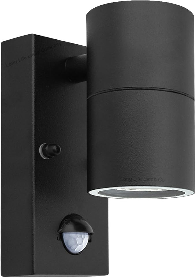 Black PIR Stainless Steel Single Outdoor Wall Light With Movement