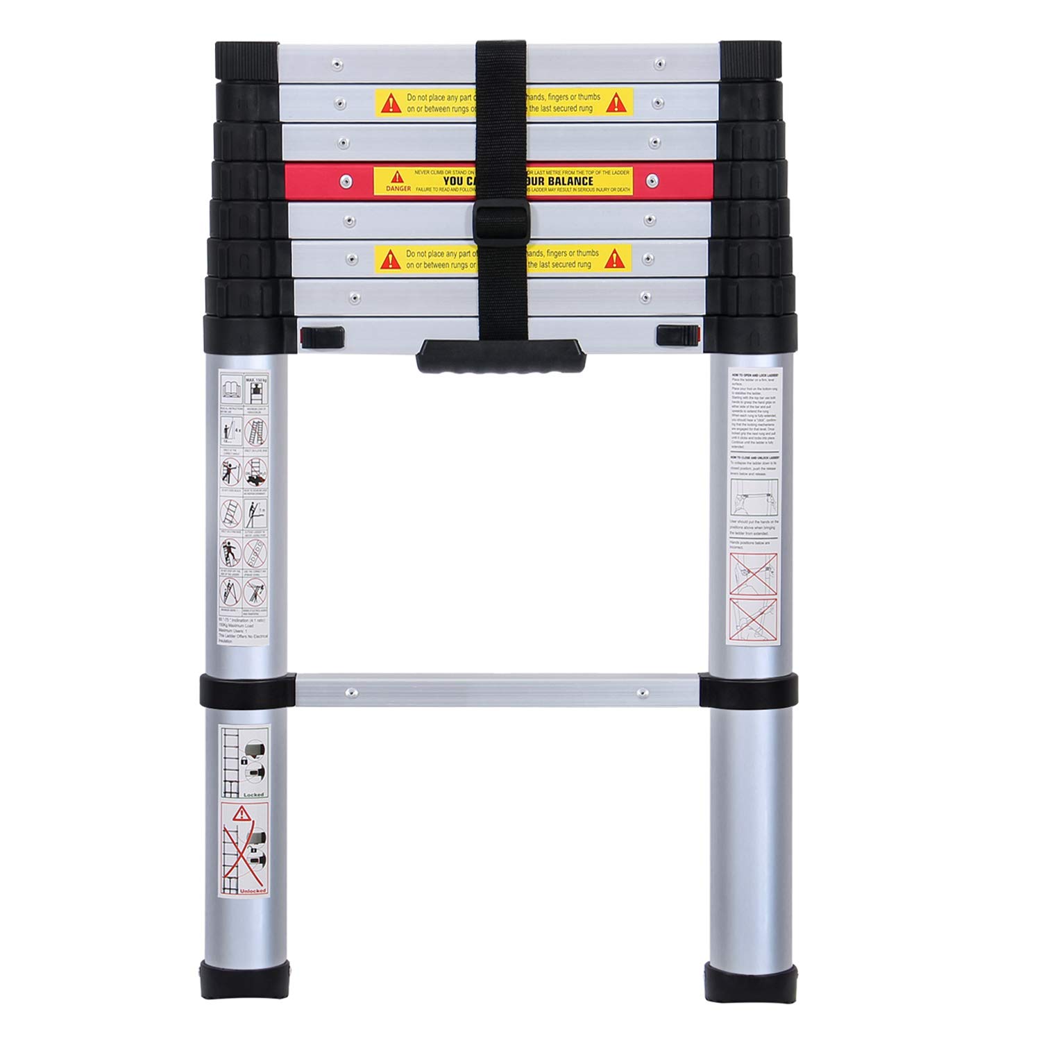 WolfWise 8.5FT EN131 OneButton Telescopic SlowDown Ladder Aluminum
