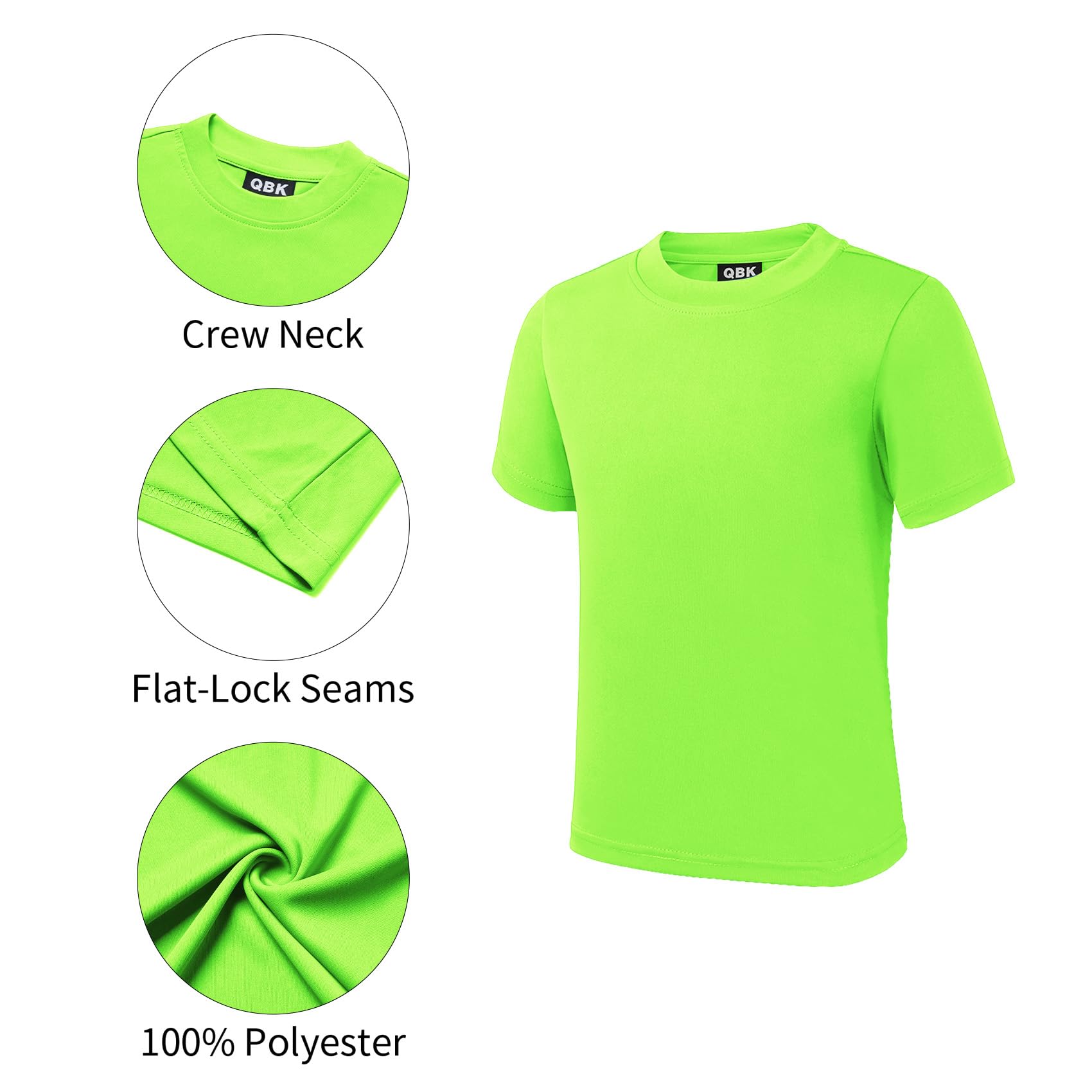 QBK 2T to Youth Neon Shirt Kids UPF 50+ Dry Fit Athletic Short Sleeve Rash Guard T Shirts for Boys Girls Sports Undershirt