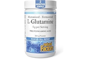 Natural Factors Micronized L Glutamine, 5 g per Serving, 300 g Powder = 60 Day Supply, Muscle Cell Repair, Vegan, Gluten-Free
