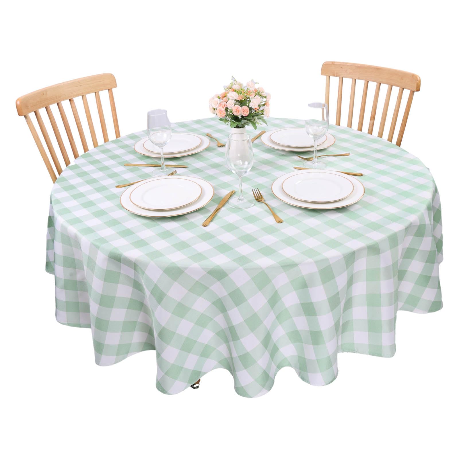 Kesfey Light Green Gingham Round Tablecloths Polyester 60 Inch Checkered Table Cloth Round Tablecloth Spillproof and Wrinkle Free for Outdoor and Indoor Use Plaid Table Cloths Wipe Clean — image 1