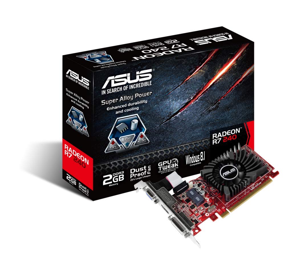 ASUS AMD Radeon R7 240 2 GB DDR3 Graphics Card (PCI Express 3.0, HDMI, DVI-D, 128-Bit, Dust-Proof Fan, GPU Tweak Utility)