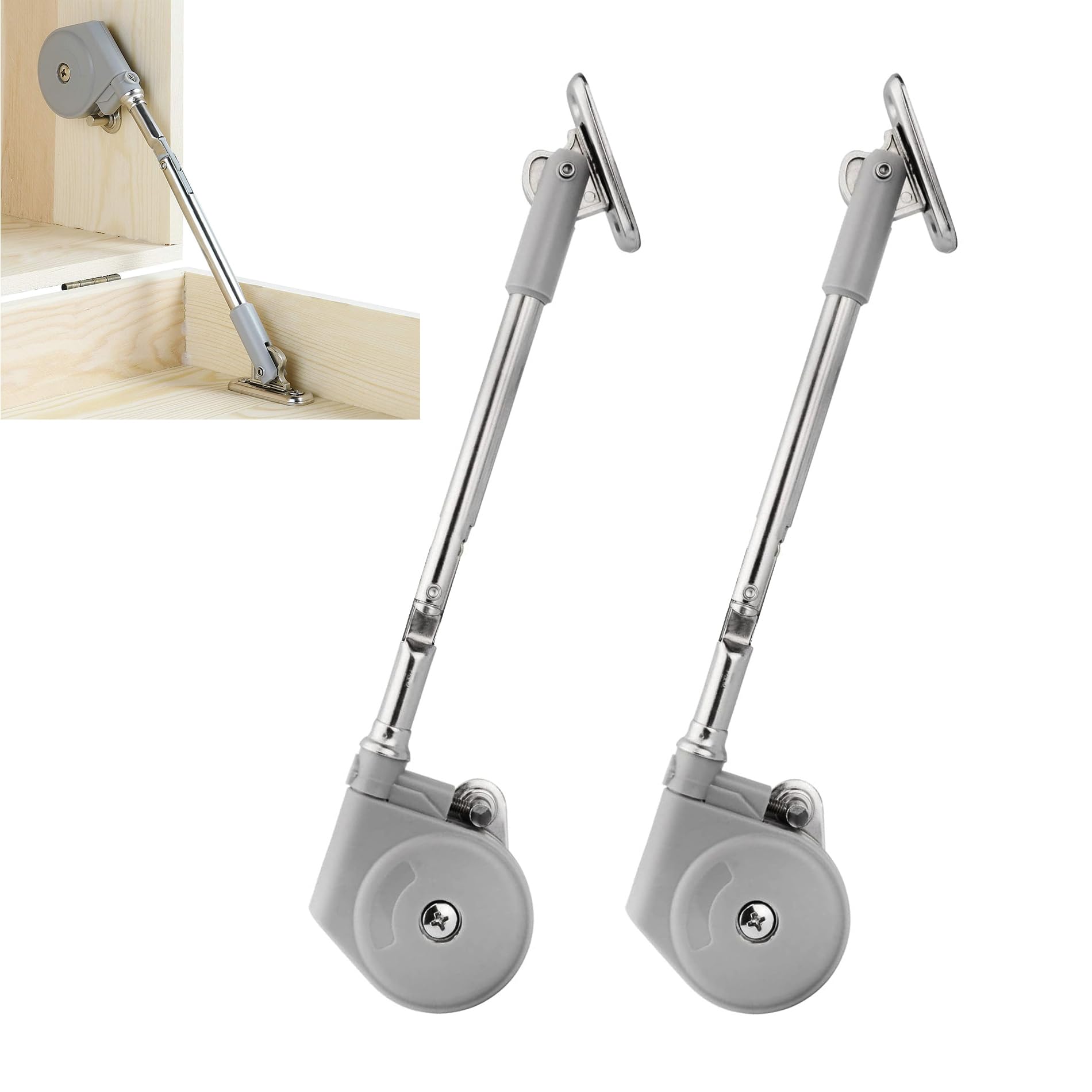LIKERAINY 90 Degree Soft-Down Hydraulic Lid Stay Support with Soft Open for Kitchen Cabinet Flap Door Opening Downward Struts Hinge Mechanism Pack of 2 Sets