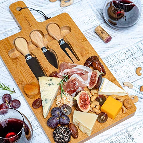 Bamboo Cheese Board and Knife Set 16x8" Charcuterie Board with Cutlery Storage
