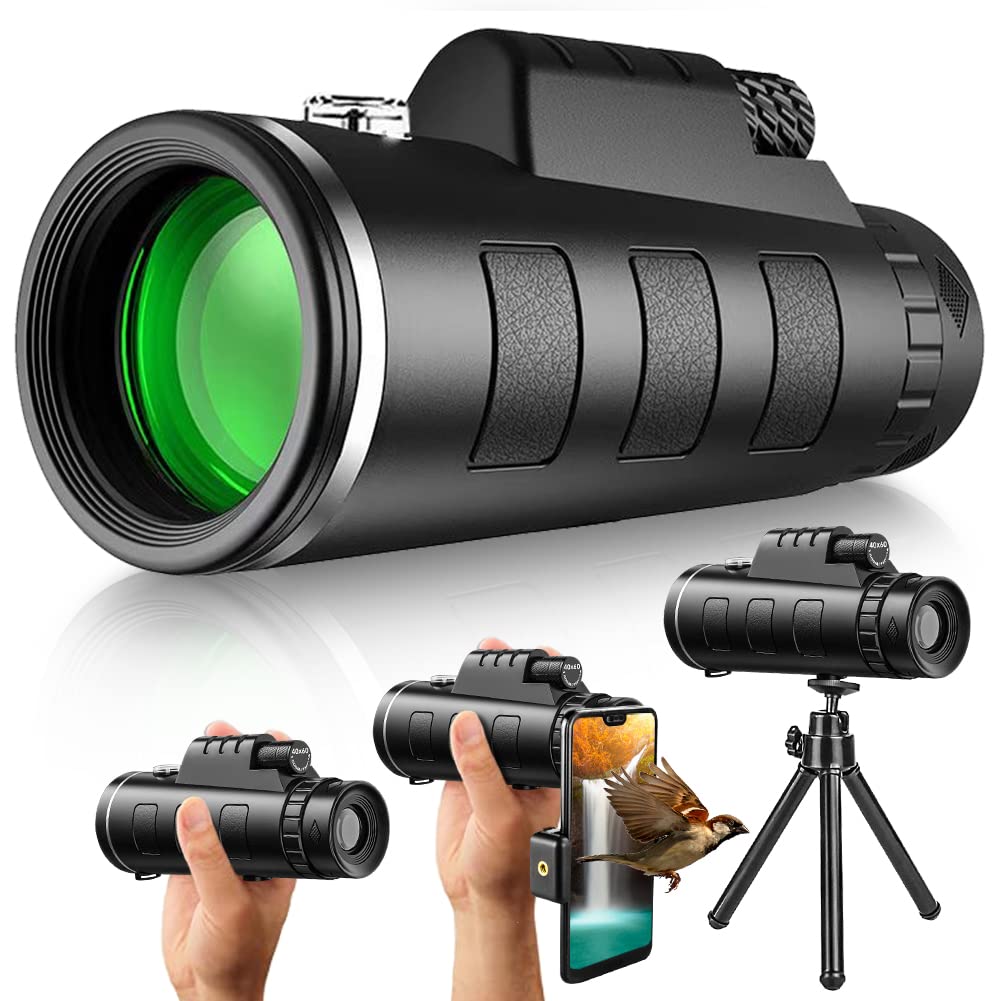 40X60 Monocular Telescope, HD High Power Bak4 Prism Waterproof Pocket Compact Monocular Scope with Smartphone Adapter Tripod for Adults Birdwatching Hunting Hiking Camping Sightseeing