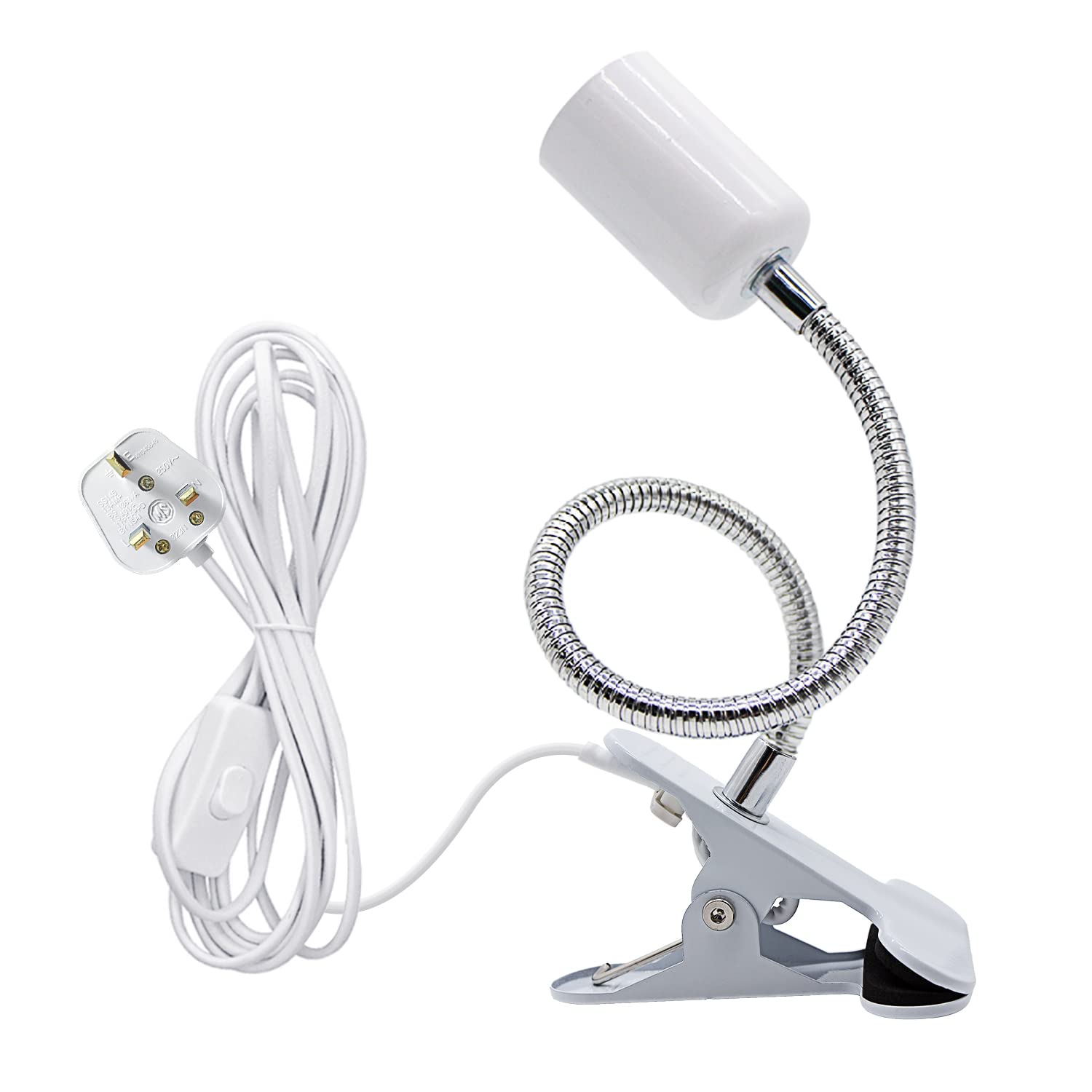 LAKONEI 360 Degrees Flexible Clip Lamp Holder Bedside Reading Light with Metal Clip E27 Clamp Lamp Holder 9MM Thick Gooseneck Desk Lamp for Bedroom Office Garages Kitchen (No Bulb)