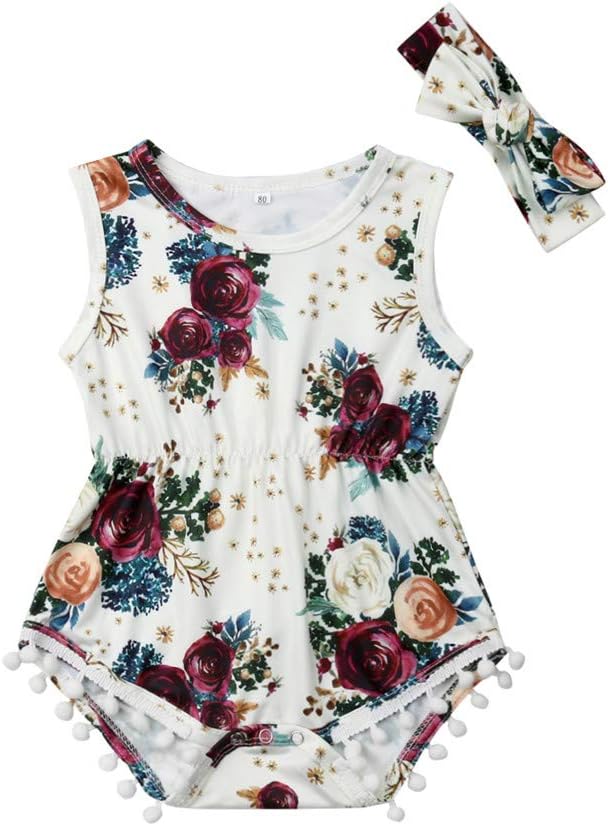 Infant Baby Girls Floral Romper Bodysuit Sleeveless Jumpsuit Outfit Summer Clothes