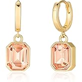 Birthstone Crystal Dangle Drop Earrings, 18K Gold Plated Huggie Hoop Hypoallergenic Earring Jewelry Gifts for Women