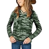 simtuor Girls Camouflage Stripe Short Sleeve Shirts V Neck Criss Cross Tees Sweat Kids Casual Sport Tops Blouse(4-15T)