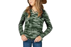 simtuor Girls Camouflage Stripe Short Sleeve Shirts V Neck Criss Cross Tees Sweat Kids Casual Sport Tops Blouse（4-15T）