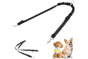 Double Dog Leash, Adjustable Length Dual Two Dogs Le-ad Splitter, Shock Absorbing Bungee, 360° Swivel No Tan-gle Double Walki
