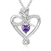 Cargari Heart Birthstone Pendant Necklace for Women 925 Sterling Silver CZ Rose Neckalce Anniversary Valentines Day Gifts for Women