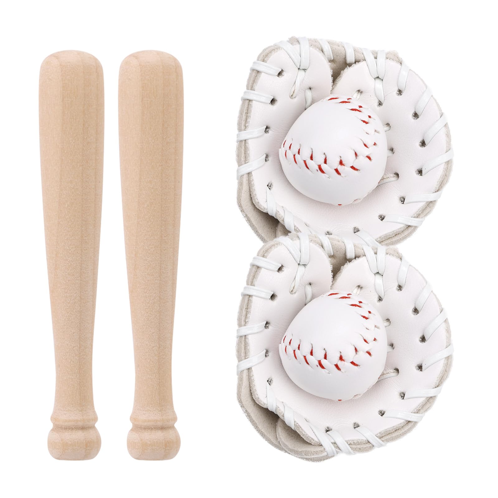 Mini Baseball Set, Miniature Baseball Bats Gloves & Balls Kit for Cake Topper Sports Decor Desktop Decorations Photography Prop Dollhouse Accessories for Kid Childrens Childs Toddler Baby (White) — image 1