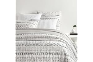 Pine Cone Hill Hawthorn Grey Coverlet, King Size, Grey/Black Floral Pattern