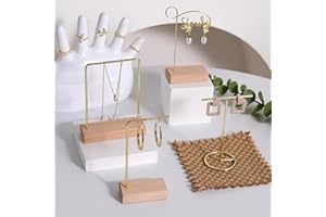 Metal and Solid Wood T-Shaped Jewelry Display Stand Necklace and Bracelet Holder For Dresser and Vanity Table Organization