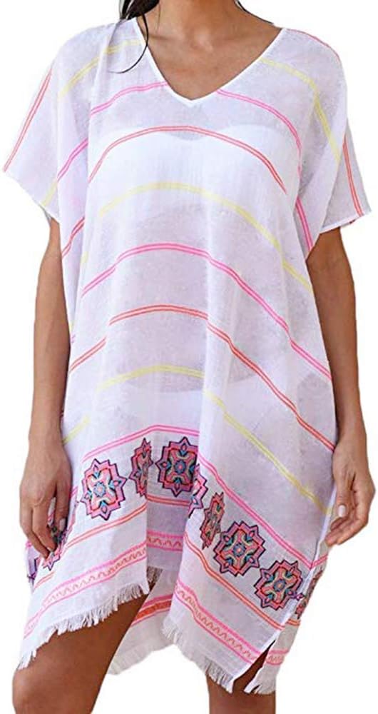 MUJUZE Women's Summer Swimsuit Bikini Beach Swimwear Perspective Print Tassel Cover up