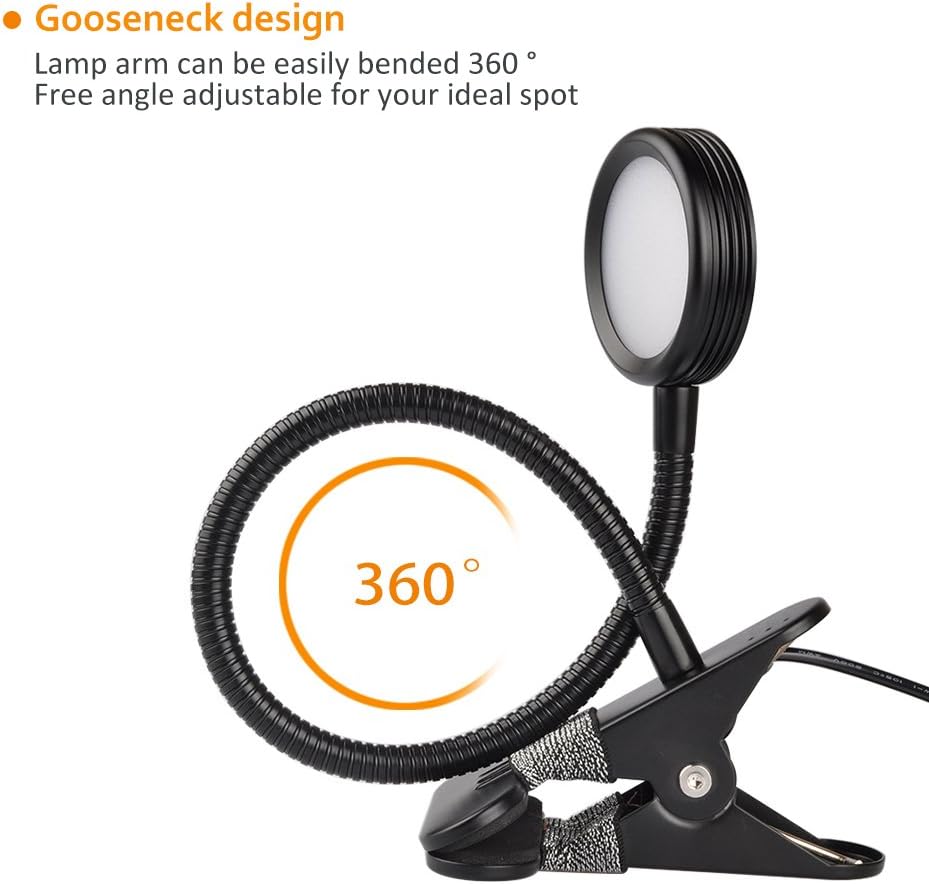 LEPOWER New Version Metal Clip On Light, Flexible Bed Light with 3 Colors x Stepless Adjustable Brightness, Eye Caring Reading Light for Desk, Bed Headboard and Computers(Black)-No AC Adapter - - 